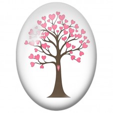 Cabochon en Verre Illustré Arbre aux Cœurs Roses 13x18, 18x25 ou 30x40mm pour la Création de Bijoux Fantaisie - DIY