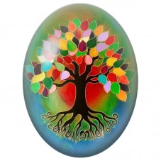 Cabochon en Verre Illustré Arbre aux Feuilles Multicolores sur Halo Coloré 13x18, 18x25 ou 30x40mm pour la Création de Bijoux Fa