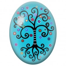 Cabochon en Verre Illustré Arbre aux Fleurs Colorées sur Fond Turquoise 13x18, 18x25 ou 30x40mm pour la Création de Bijoux Fanta