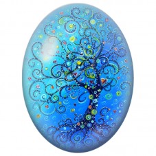 Cabochon en Verre Illustré Arbre Bleu aux Spirales et Petits Cœurs 13x18, 18x25 ou 30x40mm pour la Création de Bijoux Fantaisie 