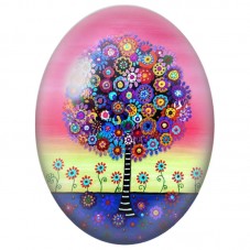 Cabochon en Verre Illustré Arbre Fleuri aux Couleurs de l’Été 13x18, 18x25 ou 30x40mm pour la Création de Bijoux Fantaisie - DIY