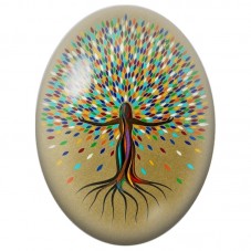 Cabochon en Verre Illustré Arbre de Vie aux Feuilles Multicolores 13x18, 18x25 ou 30x40mm pour la Création de Bijoux Fantaisie -
