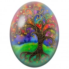 Cabochon en Verre Illustré Arbre Fantaisie aux Feuilles Dorées 13x18, 18x25 ou 30x40mm pour la Création de Bijoux Fantaisie - DI