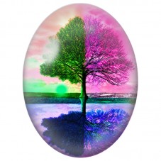 Cabochon en Verre Illustré Arbre aux Quatre Couleurs 13x18, 18x25 ou 30x40mm pour la Création de Bijoux Fantaisie - DIY