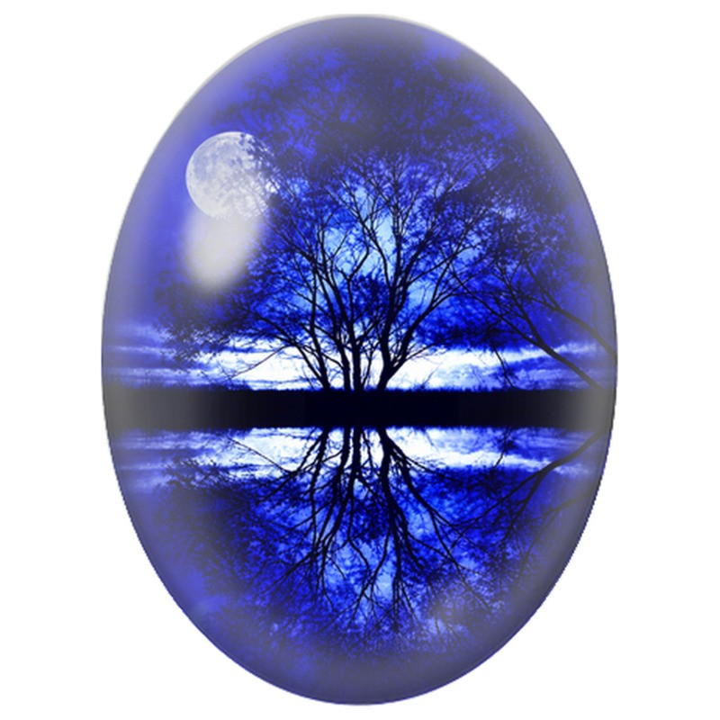 Cabochon en Verre Illustré Arbre au Clair de Lune 13x18, 18x25 ou 30x40mm