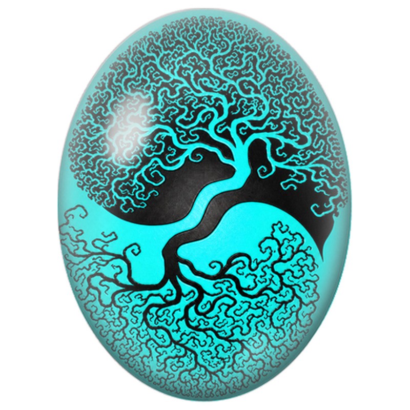 Cabochon en Verre Illustré Arbre Turquoise aux Racines Tortueuses 13x18, 18x25 ou 30x40mm