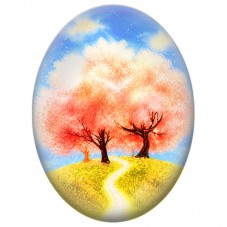 Cabochon en Verre Illustré Chemin aux Arbres en Fleurs 13x18, 18x25 ou 30x40mm pour la Création de Bijoux Fantaisie - DIY