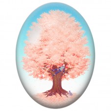 Cabochon en Verre Illustré Arbre aux Fleurs de Printemps 13x18, 18x25 ou 30x40mm pour la Création de Bijoux Fantaisie - DIY