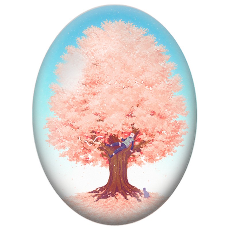 Cabochon en Verre Illustré Arbre aux Fleurs de Printemps 13x18, 18x25 ou 30x40mm