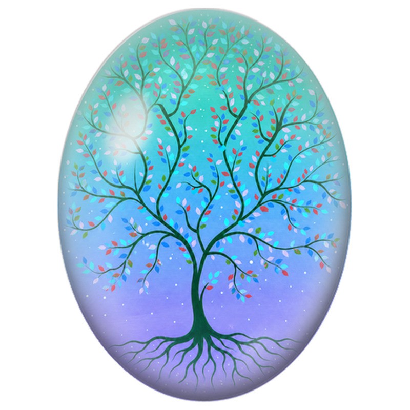 Cabochon en Verre Illustré Arbre aux Feuilles Pastel 13x18, 18x25 ou 30x40mm