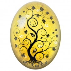 Cabochon en Verre Illustré Arbre aux Volutes Noires sur Fond Doré 13x18, 18x25 ou 30x40mm - Titre pour la création de bijoux fan