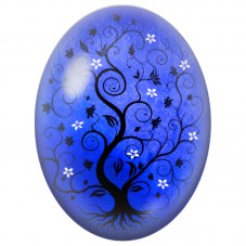 Cabochon en Verre Illustré Arbre Bleu aux Fleurs Blanches 13x18, 18x25 ou 30x40mm pour la Création de Bijoux Fantaisie - DIY