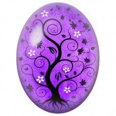Cabochon en Verre Illustré Arbre Fleuri Violet aux Racines Sinueuses 13x18, 18x25 ou 30x40mm pour la Création de Bijoux Fantaisi