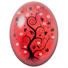 Cabochon en Verre Illustré Arbre Fleuri Rouge 13x18, 18x25 ou 30x40mm pour la Création de Bijoux Fantaisie - DIY