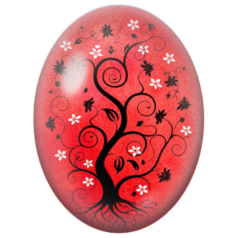Cabochon en Verre Illustré Arbre Fleuri Rouge 13x18, 18x25 ou 30x40mm