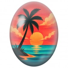 Cabochon en Verre Illustré Palmier au Soleil Couchant 13x18, 18x25 ou 30x40mm pour la Création de Bijoux Fantaisie - DIY