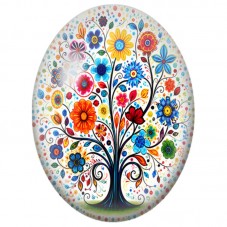 Cabochon en Verre Illustré Arbre Fleuri aux Motifs Colorés 13x18, 18x25 ou 30x40mm pour la Création de Bijoux Fantaisie - DIY