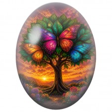 Cabochon en Verre Illustré Arbre aux Papillons Colorés 13x18, 18x25 ou 30x40mm pour la Création de Bijoux Fantaisie - DIY