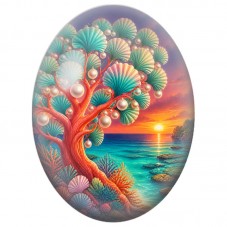 Cabochon en Verre Illustré Arbre aux Perles et Coquillages 13x18, 18x25 ou 30x40mm pour la Création de Bijoux Fantaisie - DIY