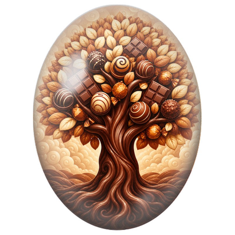 Cabochon en Verre Illustré Arbre aux Chocolats 13x18, 18x25 ou 30x40mm
