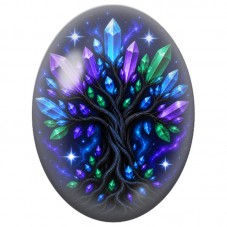 Cabochon en Verre Illustré Arbre aux Cristaux 13x18, 18x25 ou 30x40mm pour la Création de Bijoux Fantaisie - DIY