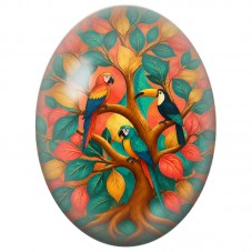 Cabochon en Verre Illustré Arbre aux Perroquets 13x18, 18x25 ou 30x40mm pour la Création de Bijoux Fantaisie - DIY