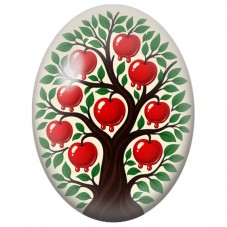 Cabochon en Verre Illustré Arbre aux Pommes Gourmandes 13x18, 18x25 ou 30x40mm pour la Création de Bijoux Fantaisie - DIY