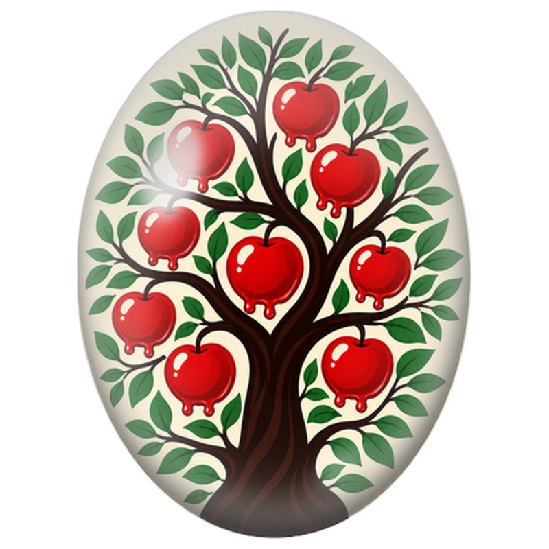 Cabochon en Verre Illustré Arbre aux Pommes Gourmandes 13x18, 18x25 ou 30x40mm
