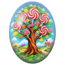 Cabochon en Verre Illustré Arbre aux Sucettes Rouges 13x18, 18x25 ou 30x40mm pour la Création de Bijoux Fantaisie - DIY