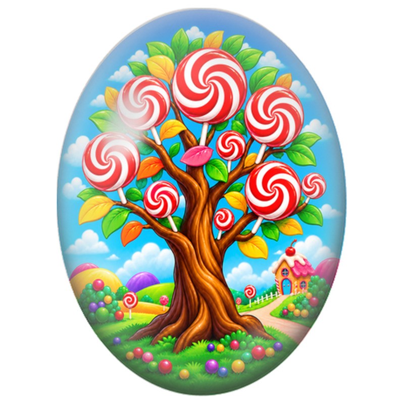 Cabochon en Verre Illustré Arbre aux Sucettes Rouges 13x18, 18x25 ou 30x40mm