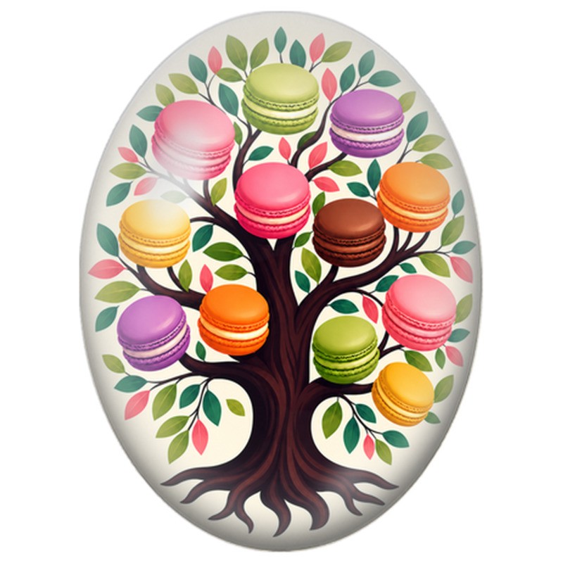 Cabochon en Verre Illustré Arbre aux Macarons 13x18, 18x25 ou 30x40mm
