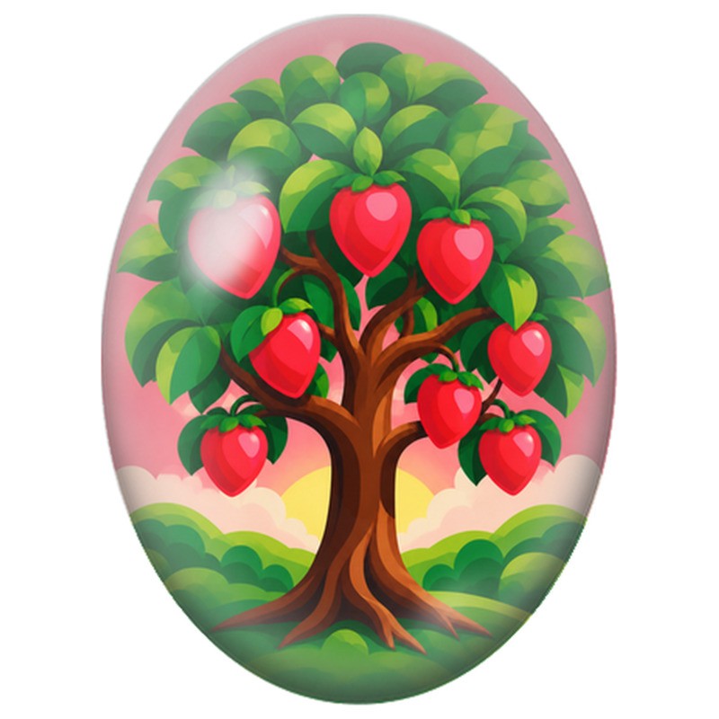 Cabochon en Verre Illustré Arbre aux Fruits Rouges 13x18, 18x25 ou 30x40mm