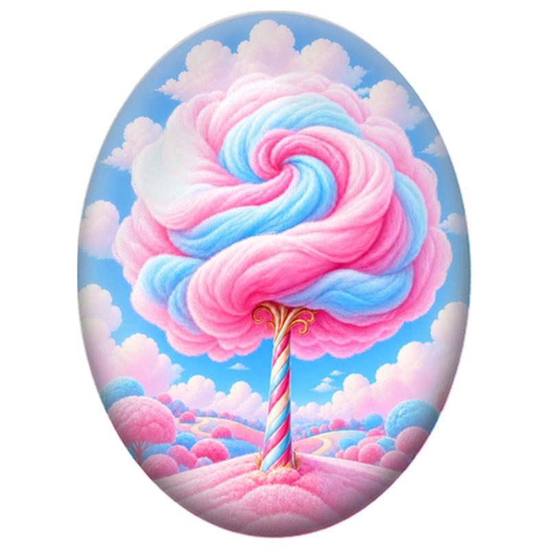 Cabochon en Verre Illustré Arbre en Nuage de Barbe à Papa 13x18, 18x25 ou 30x40mm