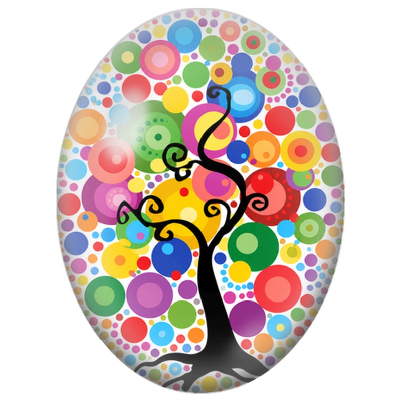 Cabochon en Verre Illustré Arbre Graphique aux Cercles Multicolores 13x18, 18x25 ou 30x40mm