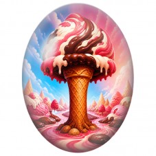 Cabochon en Verre Illustré Coupe Glacée aux Fruits Rouges 13x18, 18x25 ou 30x40mm - Titre pour la création de bijoux fantaisie D