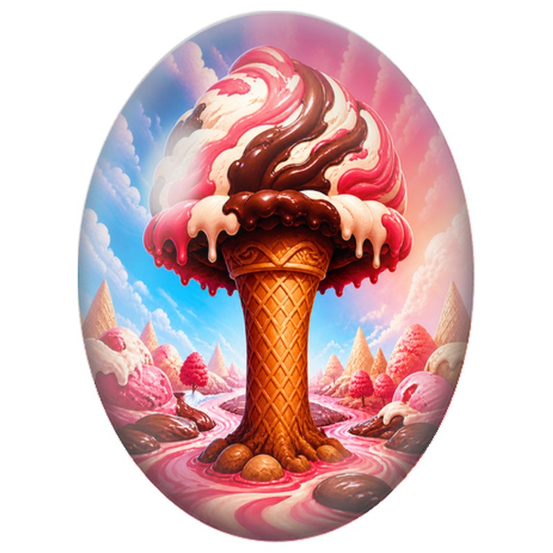 Cabochon en Verre Illustré Coupe Glacée aux Fruits Rouges 13x18, 18x25 ou 30x40mm