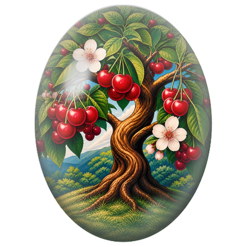 Cabochon en Verre Illustré Cerisier en Fleurs 13x18, 18x25 ou 30x40mm