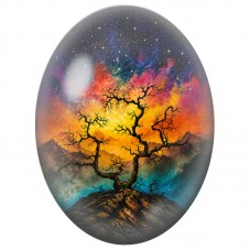 Cabochon en Verre Illustré Arbre aux Couleurs du Cosmos 13x18, 18x25 ou 30x40mm pour la Création de Bijoux Fantaisie - DIY