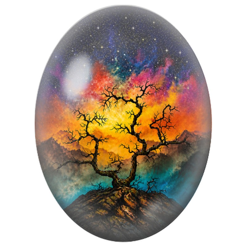 Cabochon en Verre Illustré Arbre aux Couleurs du Cosmos 13x18, 18x25 ou 30x40mm