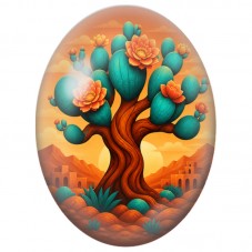 Cabochon en Verre Illustré Cactus aux Fleurs d’Orange 13x18, 18x25 ou 30x40mm pour la Création de Bijoux Fantaisie - DIY