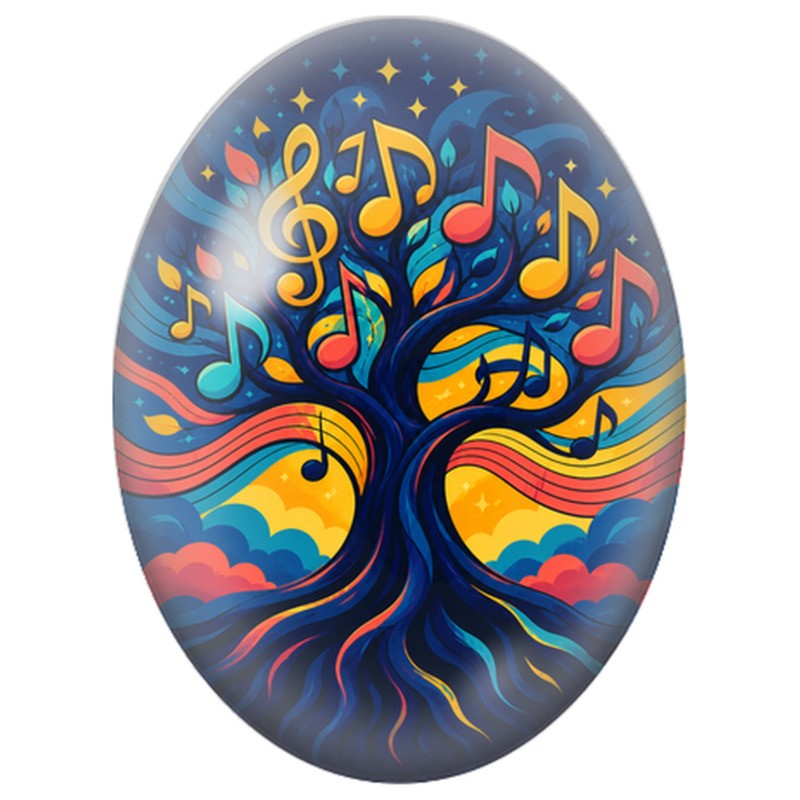 Cabochon en Verre Illustré Arbre Musical 13x18, 18x25 ou 30x40mm