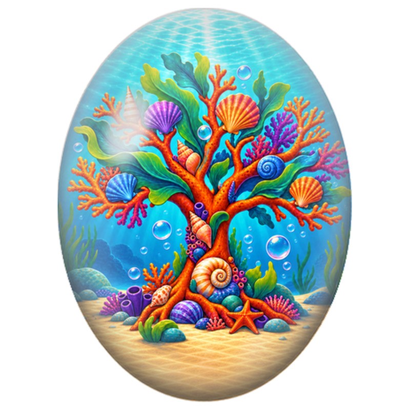 Cabochon en Verre Illustré Arbre Corail sous la Mer 13x18, 18x25 ou 30x40mm