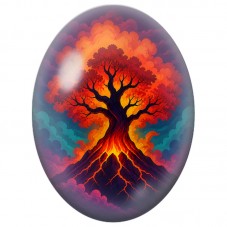 Cabochon en Verre Illustré Arbre Volcanique 13x18, 18x25 ou 30x40mm pour la Création de Bijoux Fantaisie - DIY