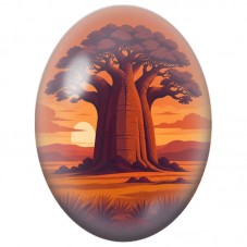 Cabochon en Verre Illustré Baobab au Soleil Couchant 13x18, 18x25 ou 30x40mm pour la Création de Bijoux Fantaisie - DIY