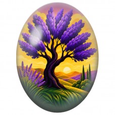 Cabochon en Verre Illustré Arbre aux Fleurs de Lavande 13x18, 18x25 ou 30x40mm pour la Création de Bijoux Fantaisie - DIY