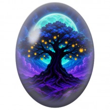 Cabochon en Verre Illustré Arbre aux Lanternes sous la Lune 13x18, 18x25 ou 30x40mm pour la Création de Bijoux Fantaisie - DIY