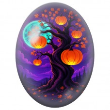 Cabochon en Verre Illustré Arbre aux Citrouilles 13x18, 18x25 ou 30x40mm pour la Création de Bijoux Fantaisie - DIY