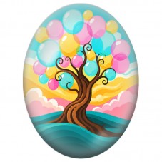 Cabochon en Verre Illustré Arbre aux Bulles Colorées 13x18, 18x25 ou 30x40mm pour la Création de Bijoux Fantaisie - DIY
