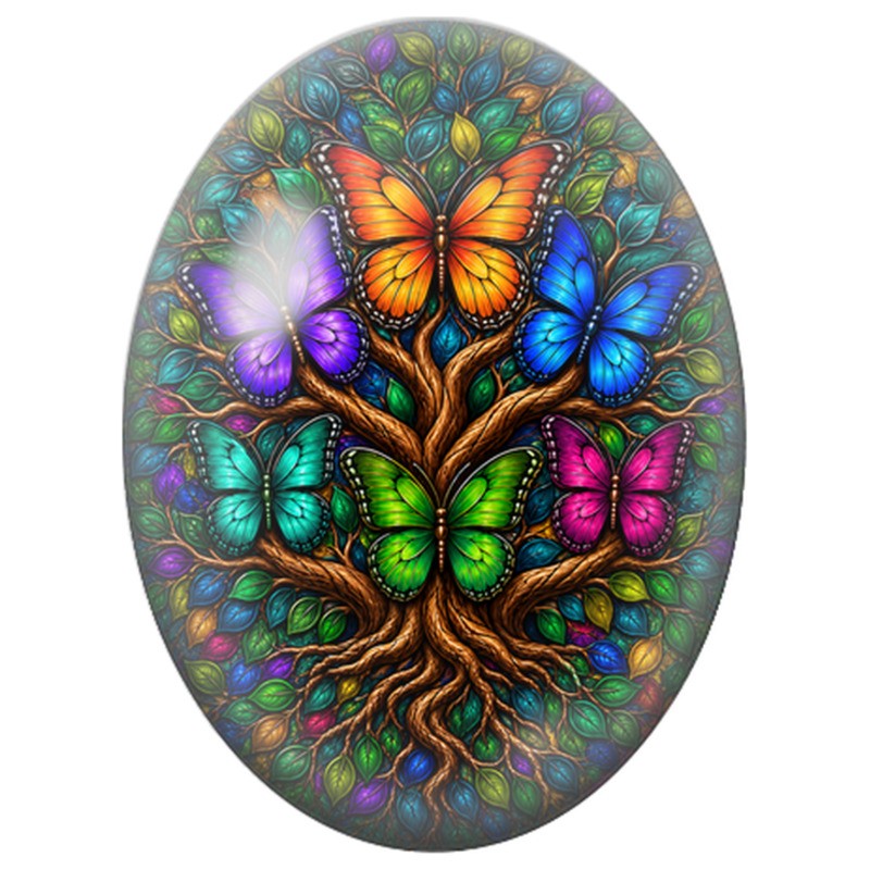 Cabochon en Verre Illustré Arbre aux Papillons 13x18, 18x25 ou 30x40mm