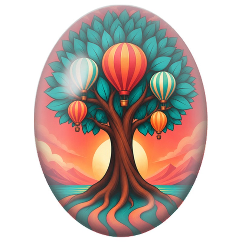Cabochon en Verre Illustré Arbre aux Ballons 13x18, 18x25 ou 30x40mm